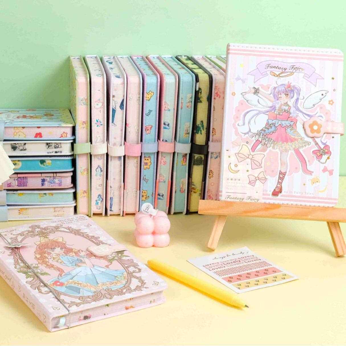 32k硬面磁扣手帐本女学生本子可爱创意彩页手账本卡通笔记本