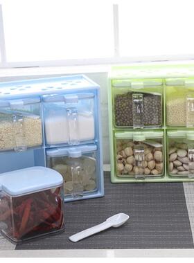 Wall-Mounted Drawer-Style Four-Section Spice Box with Transp