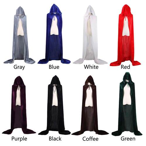 Halloween Pleuche Velvet Cloak Cape Hooded Medieval Costume