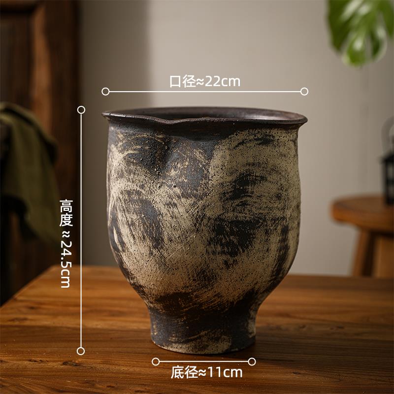 正品景德镇复古陶花瓶瓷诧寂风做旧花盆宿大口径手工花器民捏台面