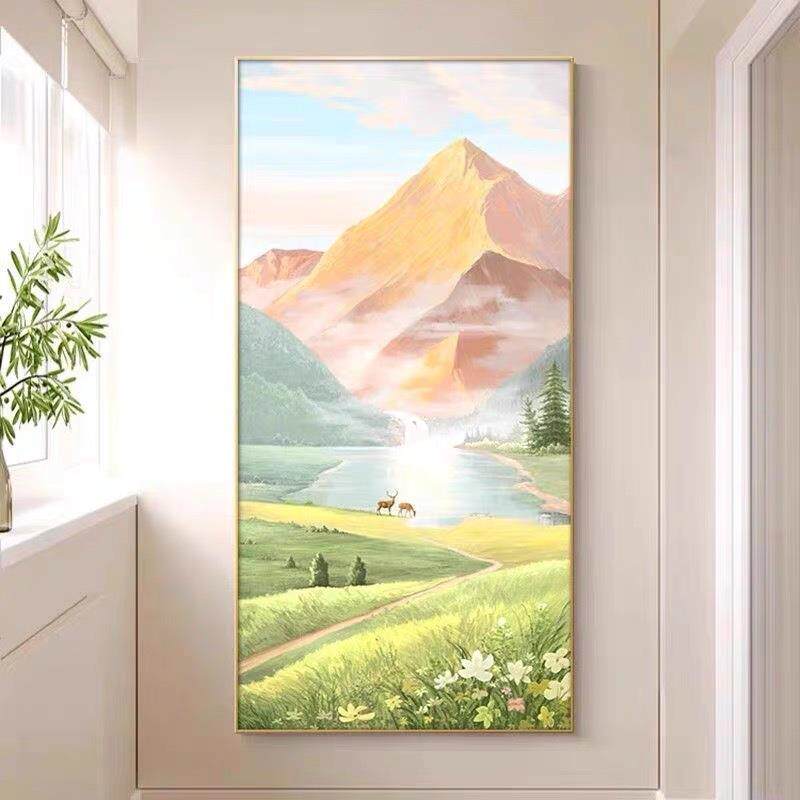 新中式轻奢挂画竖版玄关装饰画风景壁画走廊过道墙挂画