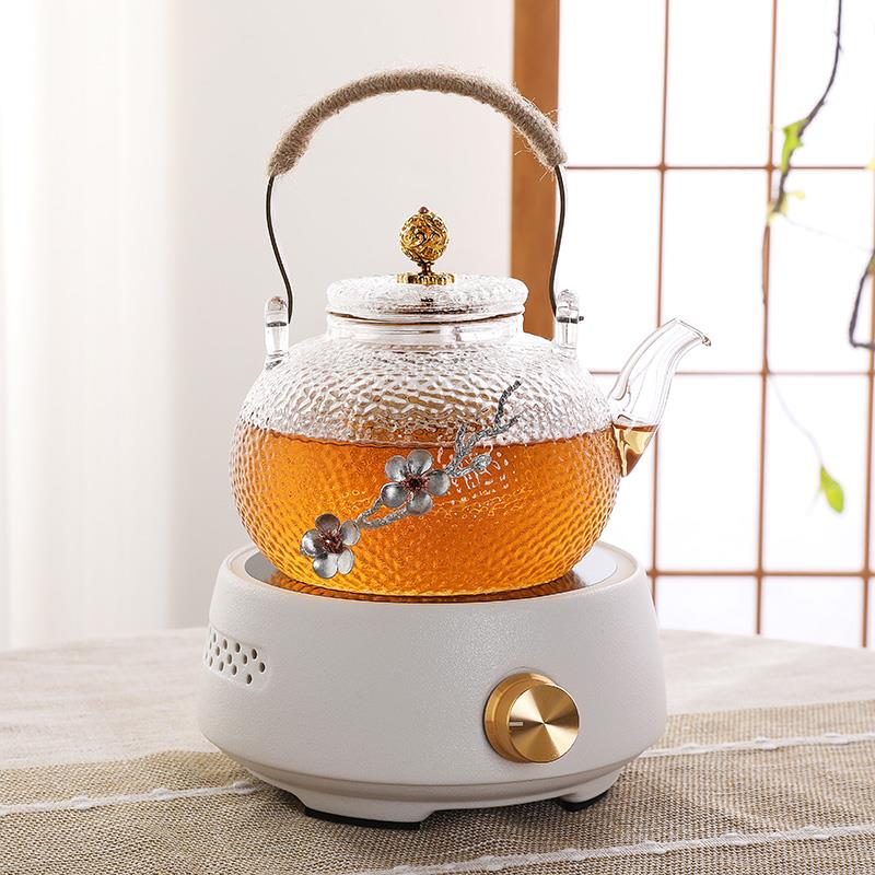 高档耐热玻璃泡煮茶壶茶具套装家用电炉陶插电茶器胡桃茶盘轻木奢