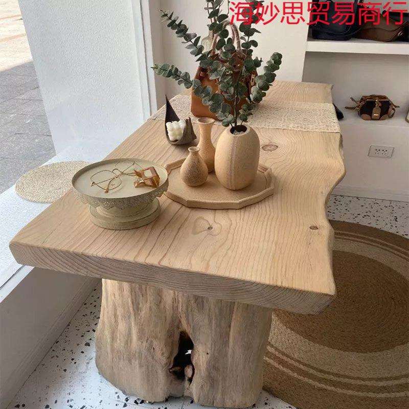 简约实木大板桌服装店中岛流水台民宿原木长条桌茶桌会议桌自然边