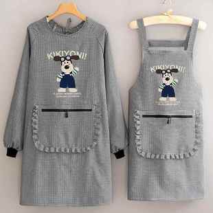 简约棉布围裙新款 罩衣女防污耐磨做饭工作服印字 厨房家用透气长袖