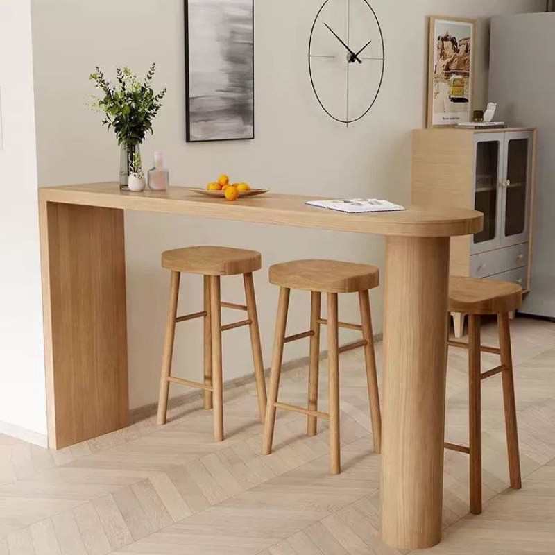 北欧实木吧台桌家用客餐厅隔断桌靠墙阳台吧台长条桌高脚桌椅组合