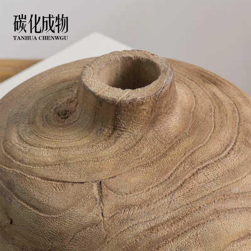 做旧宿泡桐 木质侘圆形民风木制木花花瓶 客厅手工摆件插寂批发