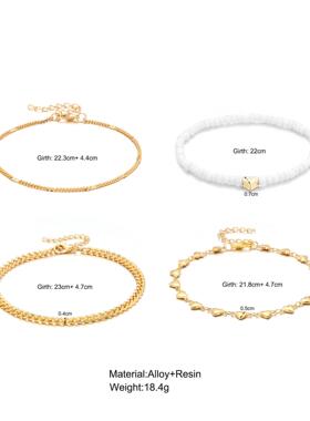 Metal Chain anklet Set 4-piece set金属炼条米珠脚炼套装4件套