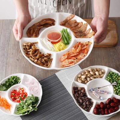 家用五格点心干果陶瓷拼盘饭店酒店分格餐盘创意水果异形调料菜盘