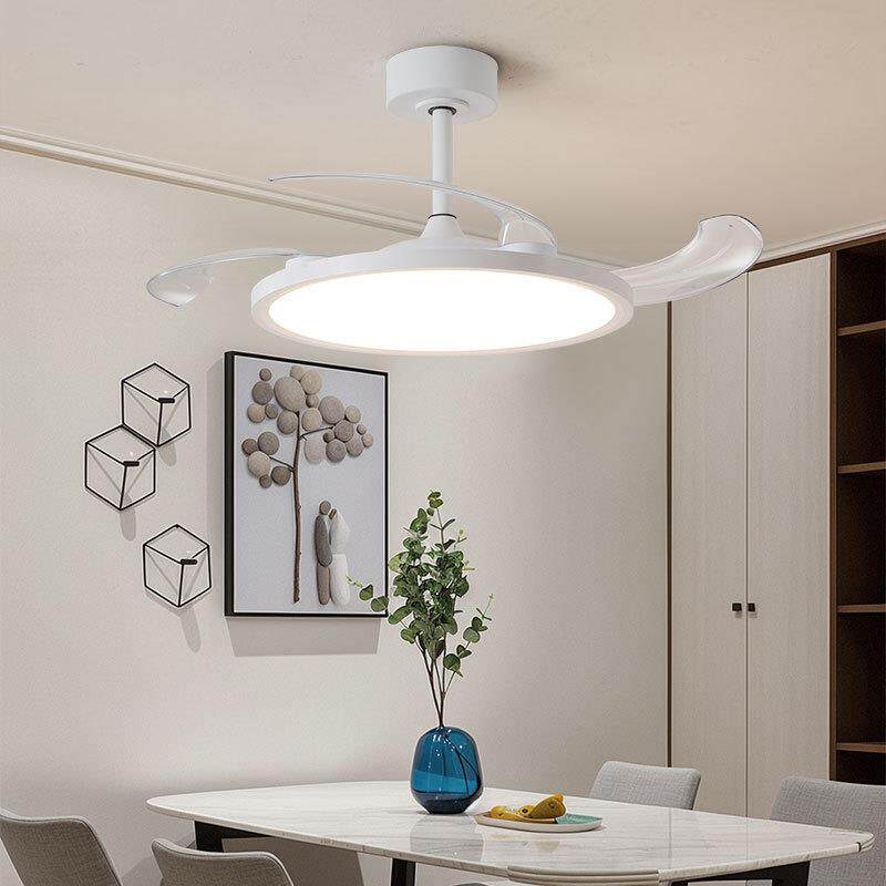 隐形风扇灯餐厅客厅led智能吊扇灯现代简约2024新款奶油中山灯具