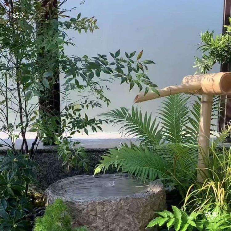 竹子流水器养鱼水循环摆件竹筒竹排水景庭院日式景观花园造景惊鹿