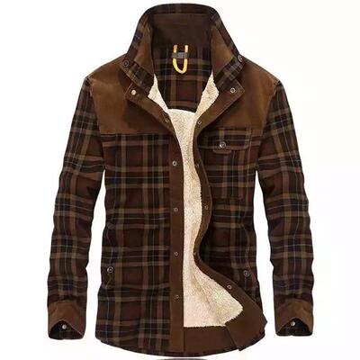 Men's Vintage Plaid Shearling Lined Fleece Shirt Jacket