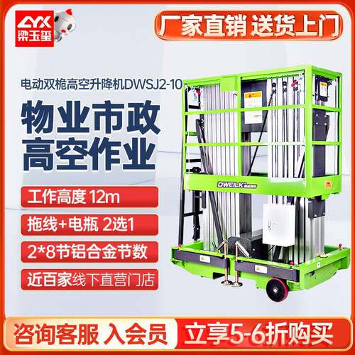 德威莱克DWSJ2/10双桅式高空作业平台作业车10米移动电动升降机