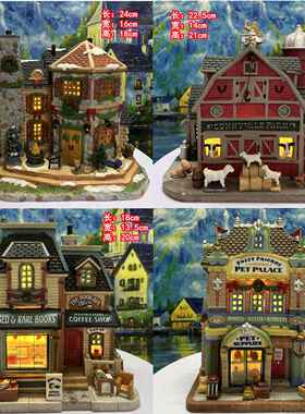 外贸出口手工绘画陶瓷房子欧洲建筑场景家居造景装饰品圣诞节摆件