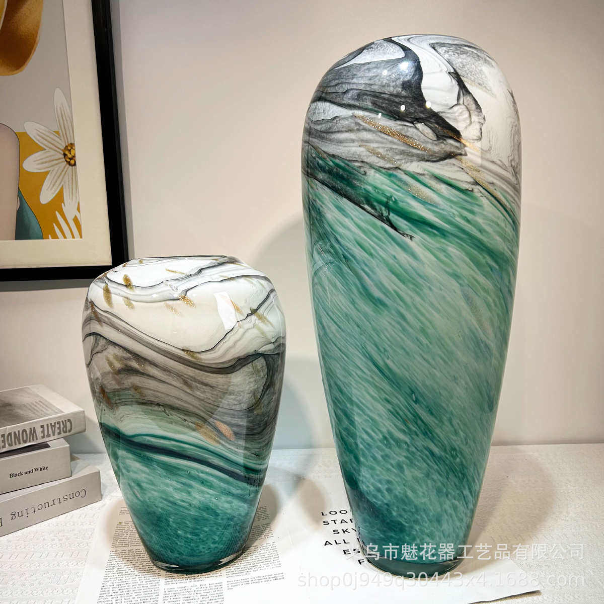 新中式古典手工琉璃花瓶高档水墨风落地摆件家居样板间艺术插花器,家居饰品,花瓶,淘宝优惠券,粉丝福利购,淘宝优惠卷