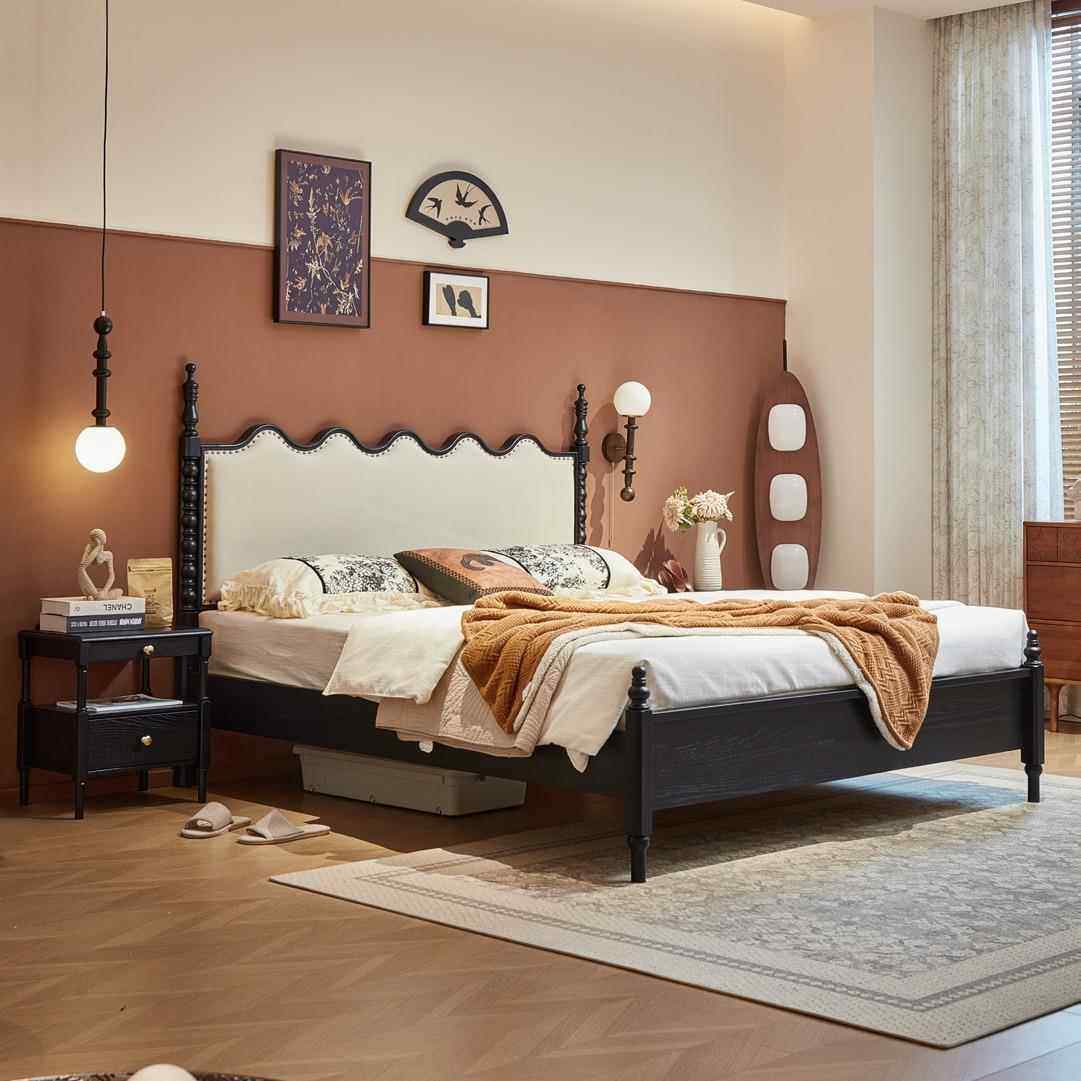 塞3813纳床酒红色式复婚古中古1.米实木床双人床全实木8主卧法床