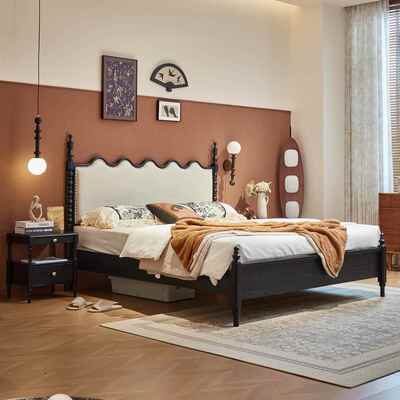 塞3813纳床酒红色式复婚古中古1.米实木床双人床全实木8主卧法床