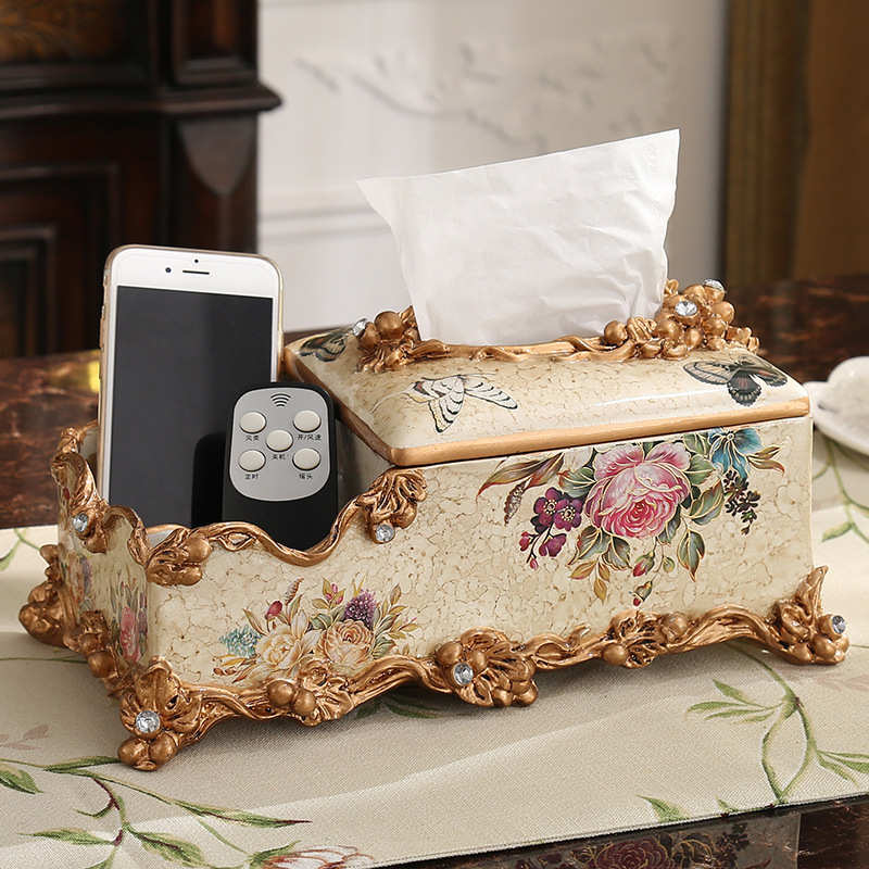 欧式复古纸巾盒美式客厅茶几创意多功能抽纸盒家用餐巾盒摆件