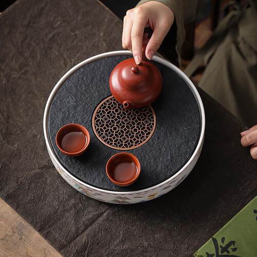 家用陶瓷干泡盘迷你简约壶承茶台天然乌金石茶具茶海托盘大小号