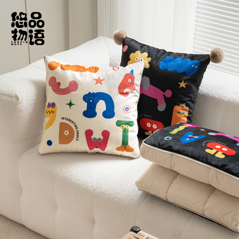 涂鸦风抱枕被子两用可爱趣味枕头毯子二合一车载午休家用夏季空调