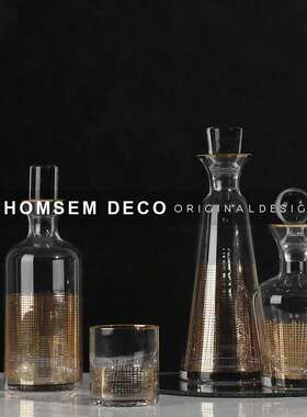 现代轻奢透明玻璃威士忌酒杯酒具套装醒酒器样板房间玄关柜摆件