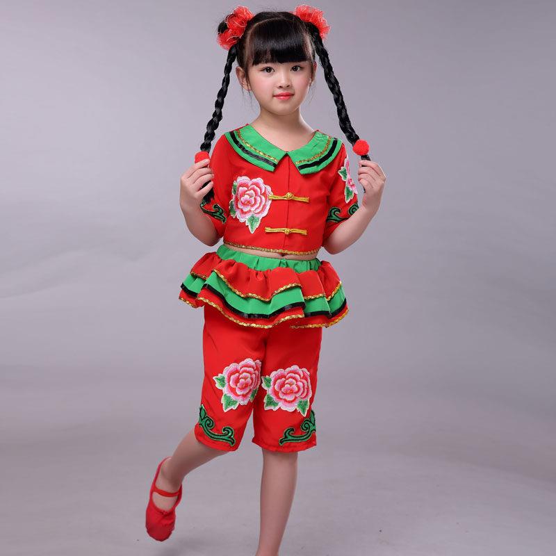 新款儿童小辫子甩三甩演出服民族秧歌表演服小荷风采舞蹈服中国娃