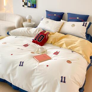 青少年篮球100支长卡棉+Vshup纯棉四件套男生儿童全棉被套通床绒