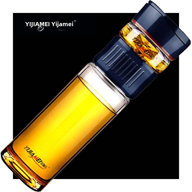 一佳美全玻璃茶水分离杯双层玻璃男士手提盖过滤水杯