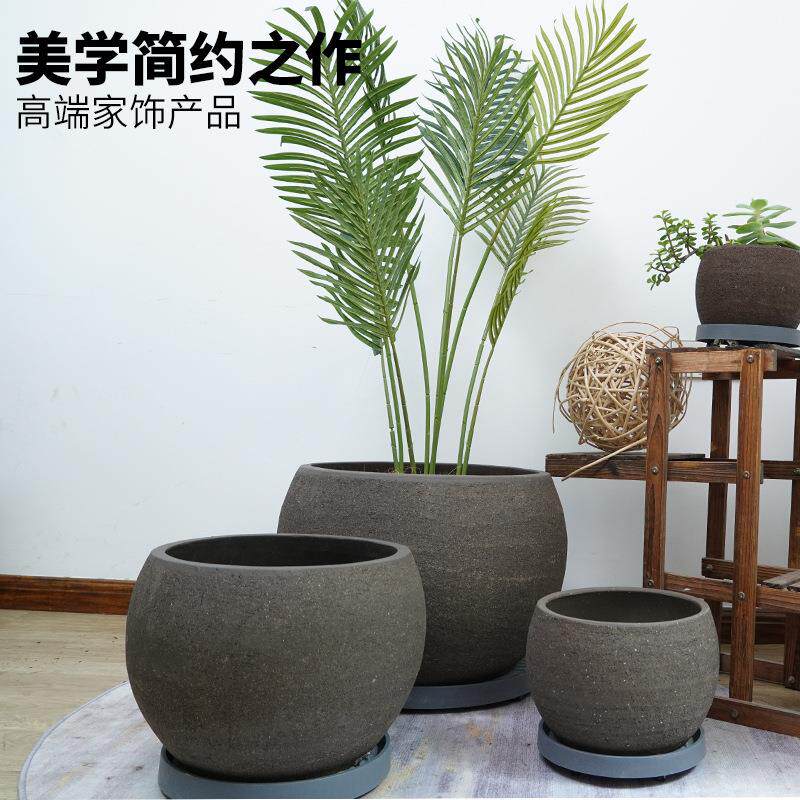 特大号紫砂花盆组合吸水透气陶土花盆酒店民宿室内户外陶瓷大花盆