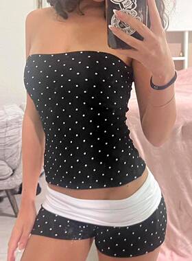 Women's Colorblock Polka Dot Print Casual Set