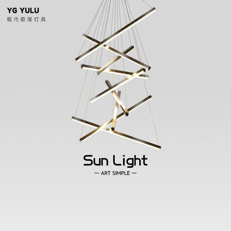 挑复式楼梯吊灯约现代别墅空客590厅极简创意个性长条简led线条灯