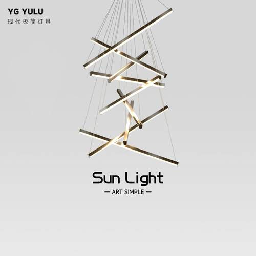 挑复式楼梯吊灯约现代别墅空客590厅极简创意个性长条简led线条灯