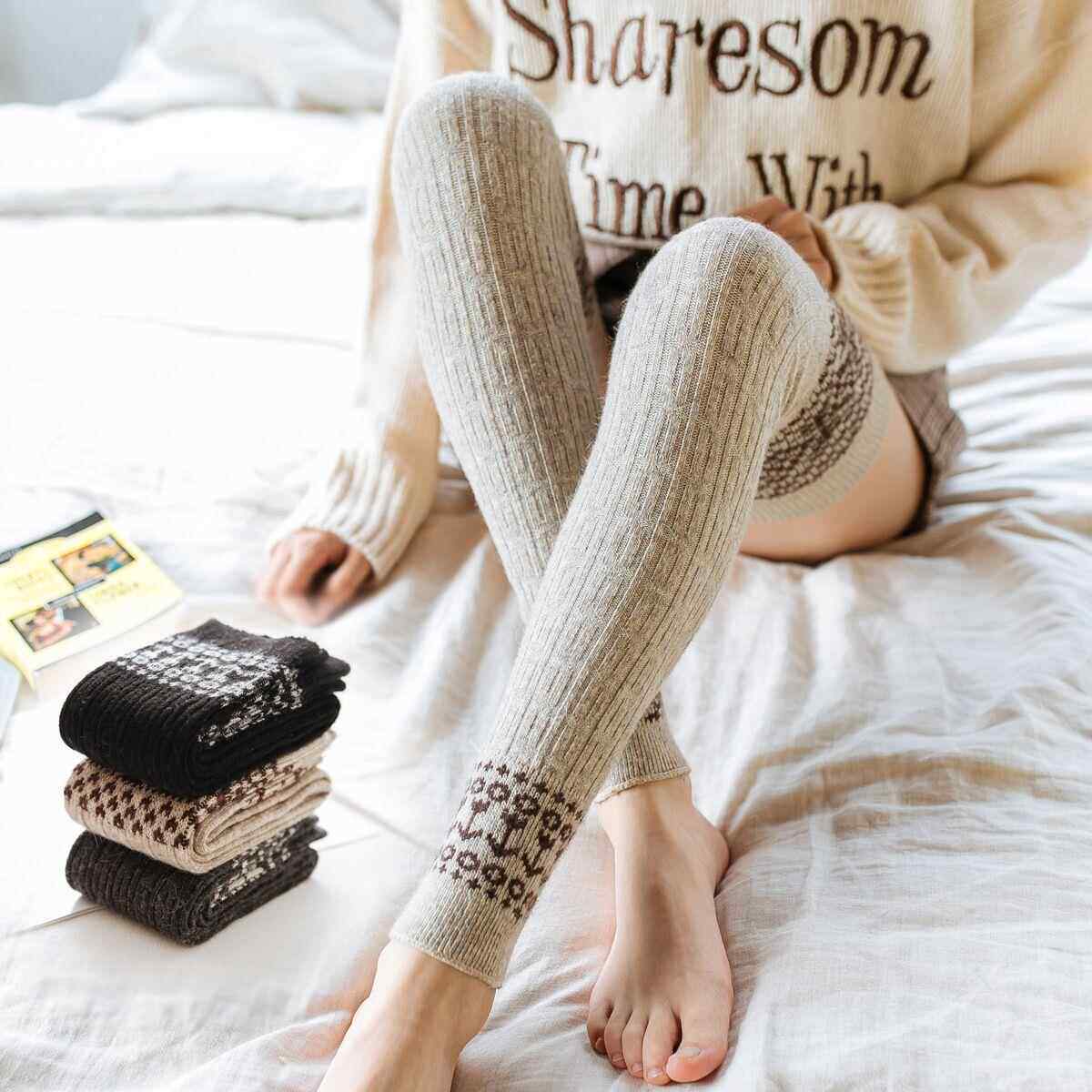 新款直销菱格麻花长筒袜套过膝高筒袜护腿套女瑜伽袜兔羊毛加厚保