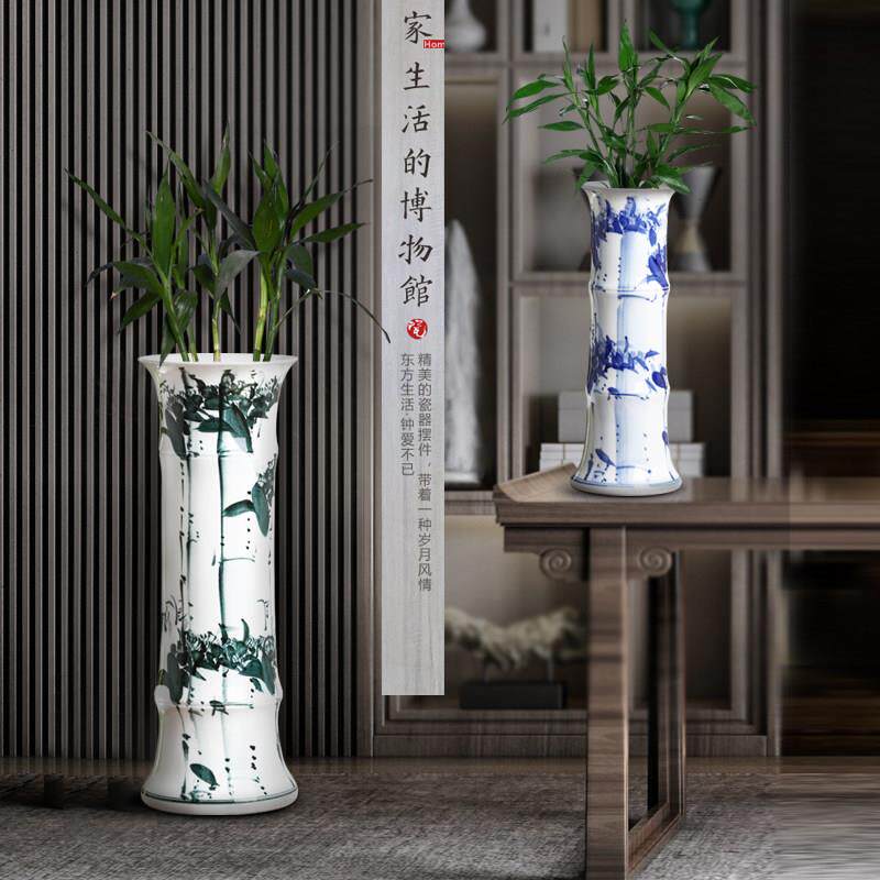 景德镇青花瓷富贵竹花瓶中式古典覆古风大号花瓶客厅陶瓷摆饰插花