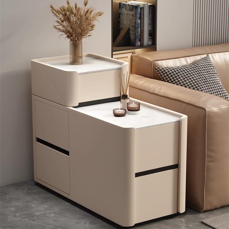 韵美达全实木角几现代轻奢客厅岩板35宽沙发边柜侧边柜可移动抽屉夹缝柜