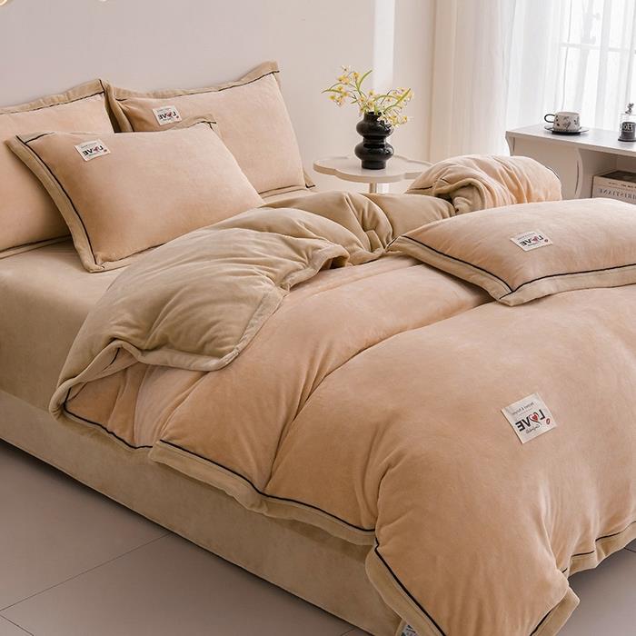 高档约冬季加厚牛笠奶绒四件套简床单床款双面绒被套保暖珊件瑚绒