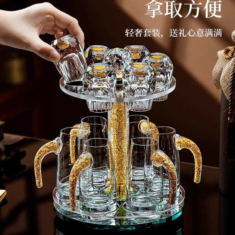 水晶金箔白酒杯套装家用玻璃分酒器酒壶高档酒具小号一口杯批发