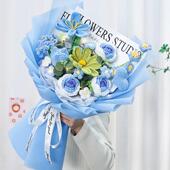 针织玫瑰牡丹郁金香毛线花束混搭手捧花创意永生花送妈妈生日礼物