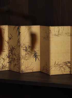 东方美学竹图双面桌面小屏风茶桌屏风茶室背景摆件