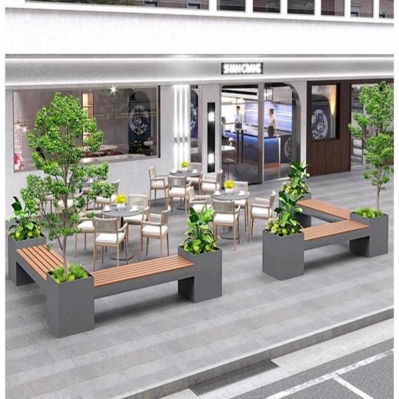 户外不锈钢坐凳花箱庭院花槽卡座阳台铁艺围栏花槽长方形花盆门外
