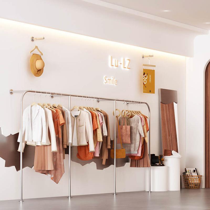 服时尚简约装店展示架不锈钢上墙挂衣杆女装店落地式陈列架货架