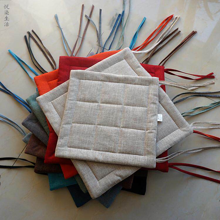 日式纯色家用椅子坐垫可折叠学生垫薄餐桌椅垫沙发透气亚麻车座垫