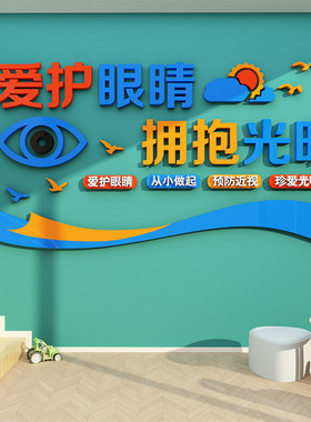 爱护眼睛眼镜店装饰品形象背景墙面贴纸画创意广告海报橱窗玻璃门