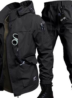 黑色春秋男士工作服套装作训服工装两件套作战术机能迷彩冲锋衣