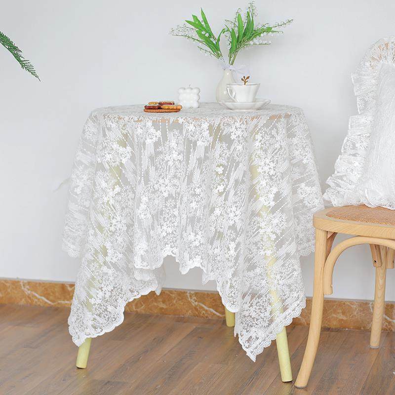 高档漫法式蕾丝圆桌i桌布长方形餐浪绣花白色高级感定制美式桌ns