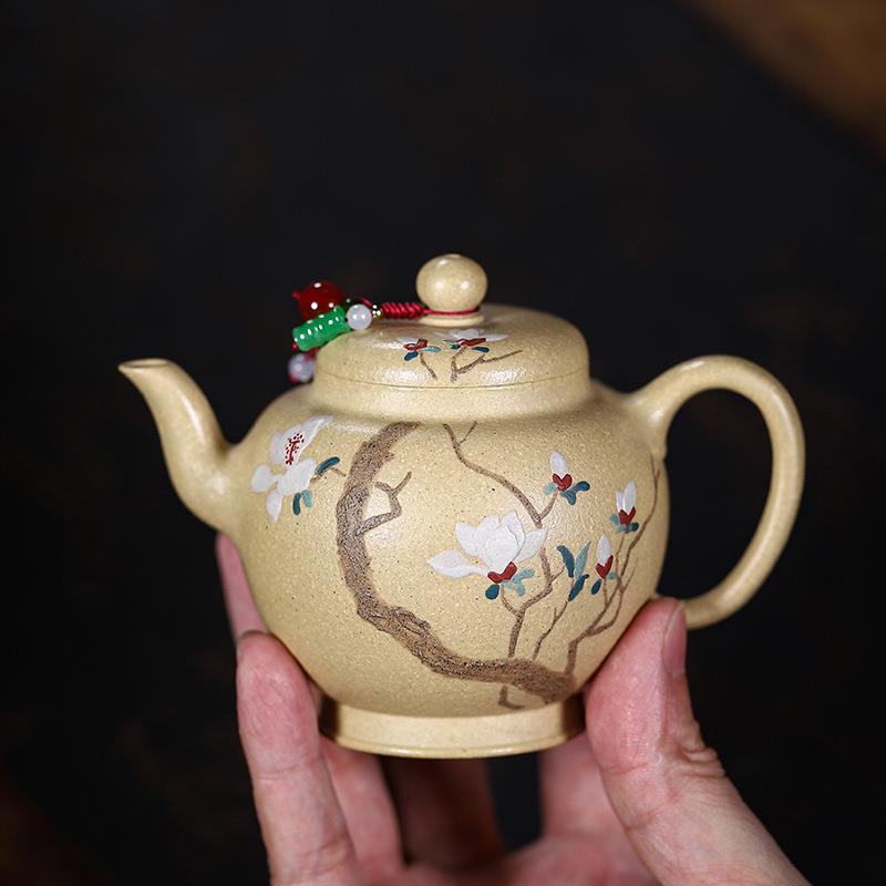 宜兴紫砂壶纯手工泥绘宫灯茶壶150c原矿家藏本山绿泥文人雅器茶具