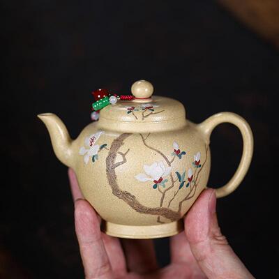 宜兴紫砂壶纯手工泥绘宫灯茶壶150c原矿家藏本山绿泥文人雅器茶具