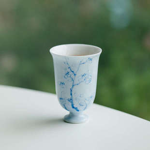 主人杯闻香杯 昌朴居纯手绘兰彩冰梅高足品茗杯单杯陶瓷喝茶杯日式