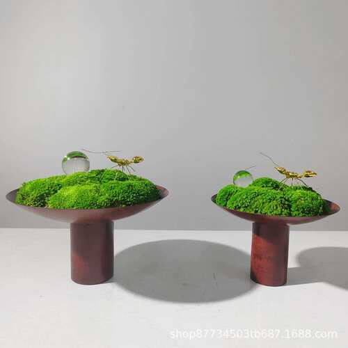 新中式苔藓仿真花艺组合高脚花器摆件茶室桌面花艺绿植装饰品摆设