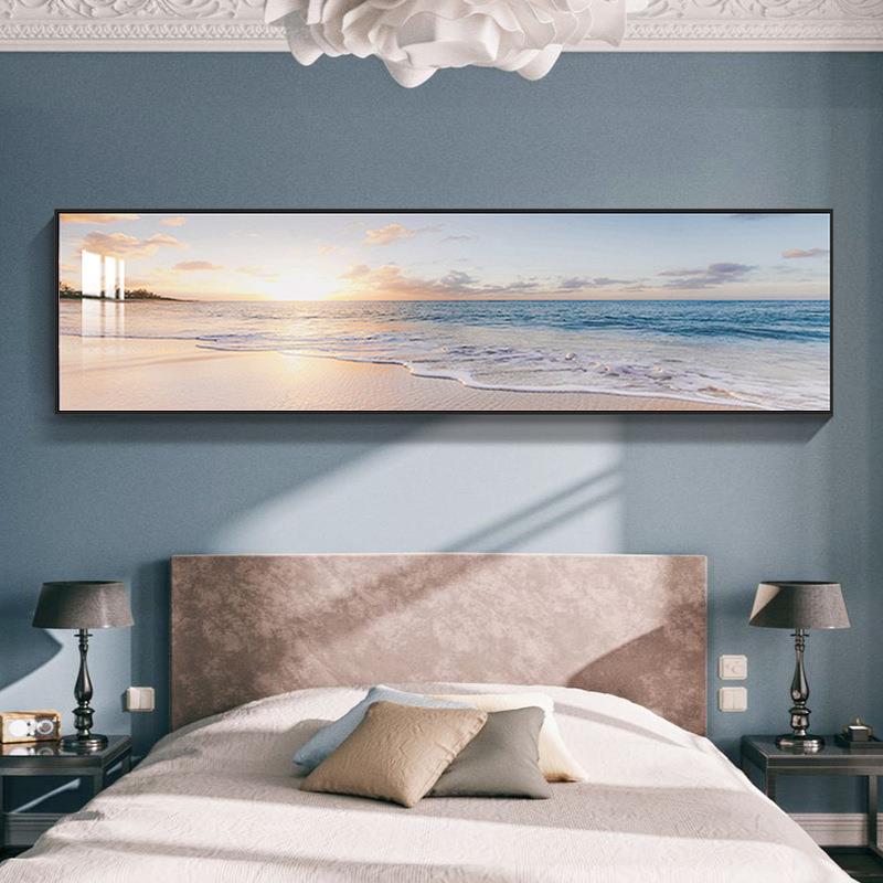 现代简约卧室装饰画主卧温馨床头挂画大气海景横幅壁画抽象客厅画