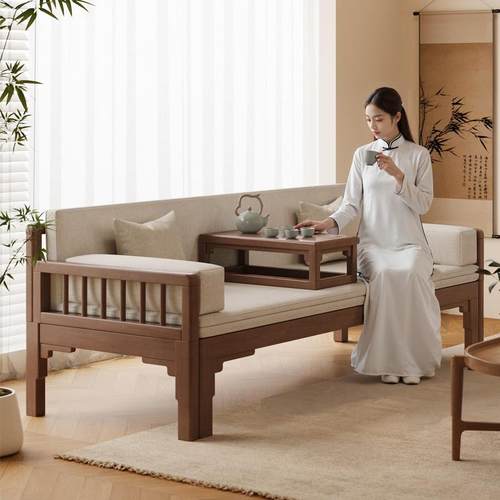 全实木罗汉床新中式罗汉榻宋代美学沙发床两用禅意贵妃推拉床家用